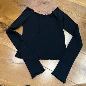 Brandy Melville- Black Frilled Long-Sleeve